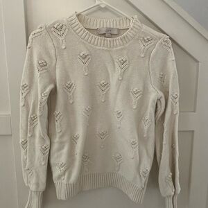 LOFT Cream Crew Neck Sweater with Textured Pattern